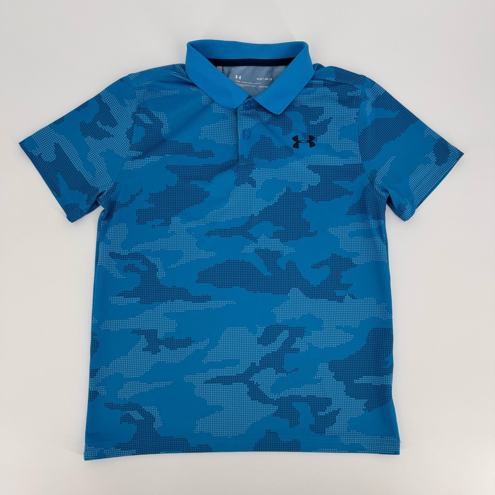 Under Armour Youth‎ Heatgear Blue Camo Short Sleeve Polo Shirt Size Large